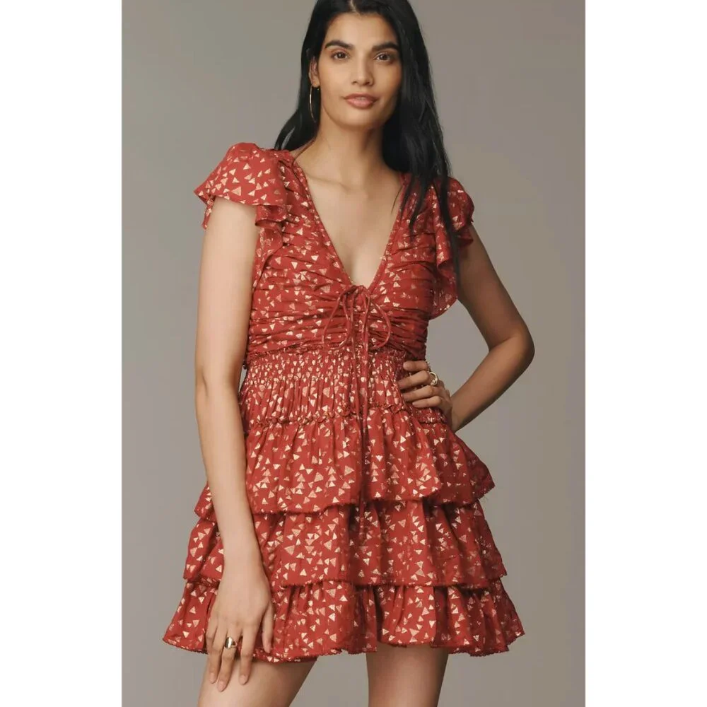 anthropologie dress short By Anthropologie Short-Sleeve Collared Printed Mini Dress